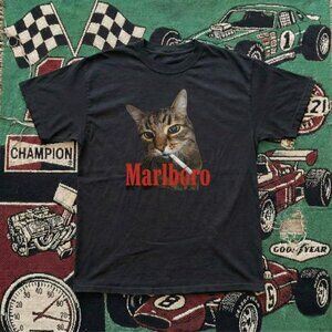 Smoking Marlboro Cat Funny Graphic T-Shirt